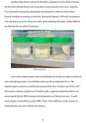 Page 74 from the grand jury report on Dr. Kermit Gosnell's Philadelphia abortion clinic shows a photo of jars containing severed feet. During a 2010 raid on the clinic, investigators found jars containing fetal parts. A Philadelphia jury May 13 found Gosnell guilty of murder in the deaths of three babies born alive during abortions. (CNS photo)