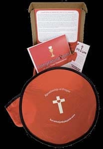 A gift box is one of the items available through the Apostleship of Prayer website. Packaged as a first Communion gift set, it includes a card of congratulation,&nbsp;Sacred Heart key chain&nbsp;and card, cloth Frisbee,&nbsp;and message to parents&nbsp;about the Apostleship of&nbsp;Prayer. (Submitted photo courtesy the Apostleship of Prayer)