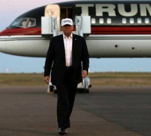 Republican presidential nominee Donald Trump walks off his plane at a campaign rally in Colorado Springs, Colo., Sept. 17. (CNS photo/Mike Segar, Reuters)