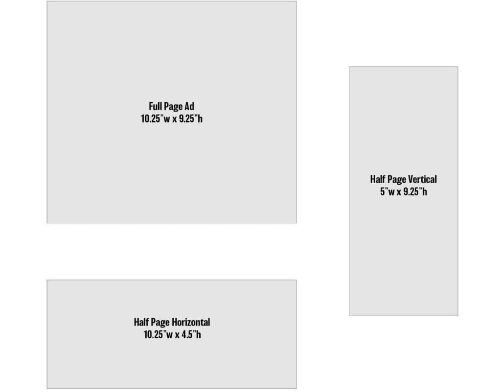 Advertising page sizes for newspaper pages.